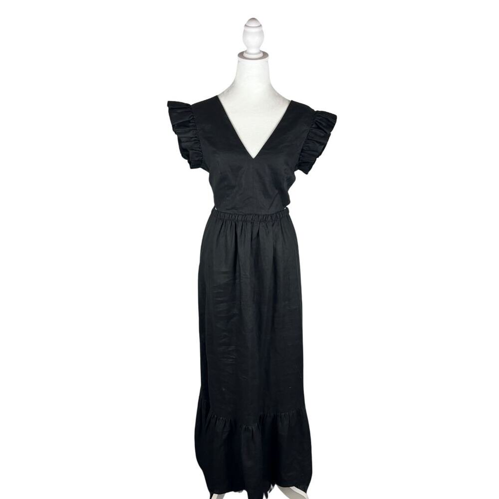 Marie Oliver Verana Linen Midi Dress 4 Black NWT Flounce Hem - Picture 6 of 10